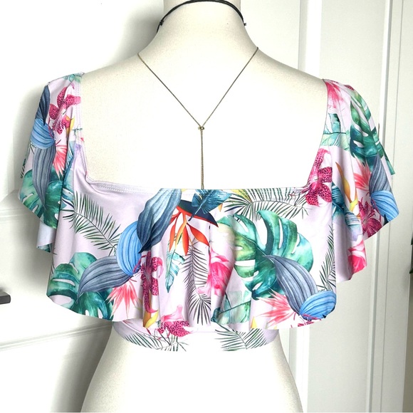 NWT 2 Piece Tropical Swim Suit High waisted Bikini Floral Palm - Picture 5 of 12